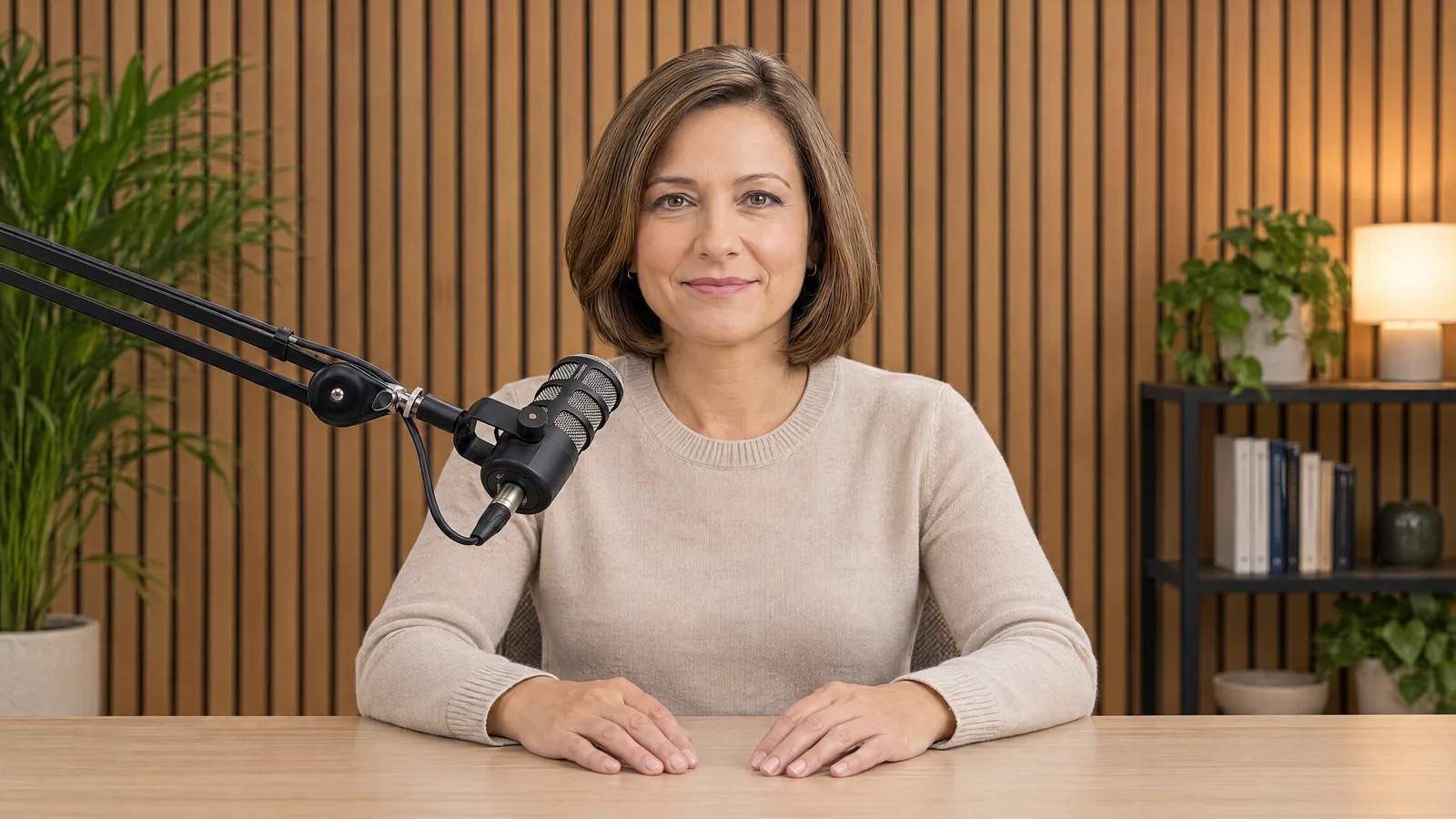 Annabelle, one of the two AI presenters used on Medheads, at the studio desk